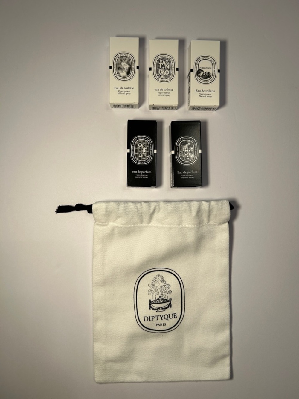 Diptyque Paris set of 5  fragrance minis with pouch